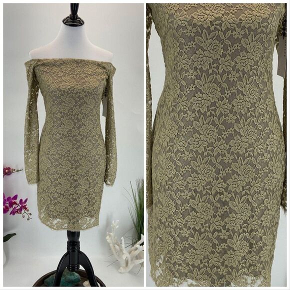 $188  Dress NWT Bailey 44 Bodycon Gold Lace - Picture 1 of 8